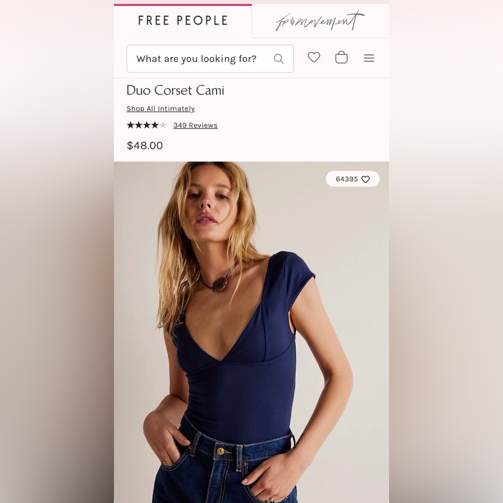 Free People Deep Blue Short Sleeve Cami